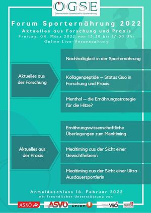 Forum Sporternährung der ÖGSE in Kooperation mit den Sportdachverbänden am 04.03.2022